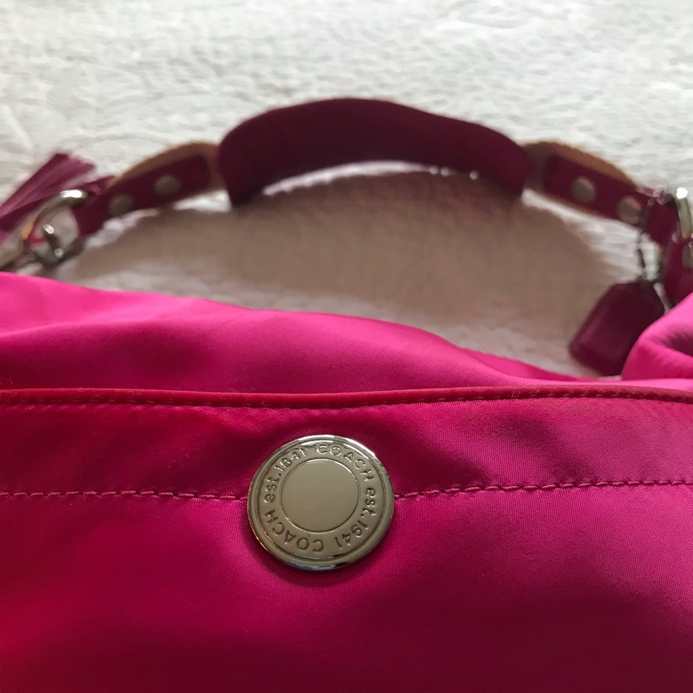 Bright pink Coach satin hobo bag - Picture 5 of 8